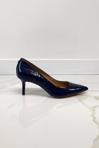 Blue Leather Textured Pump