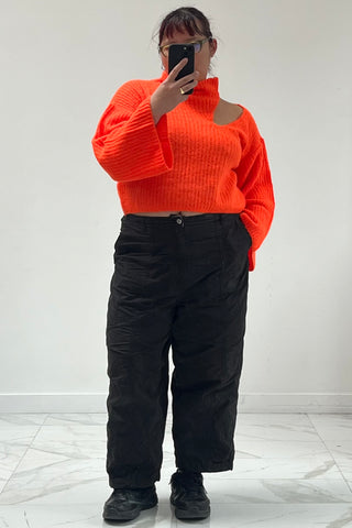 Orange Ribbed Knit Cut Out Sweater