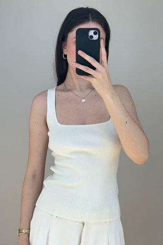 White Ribbed Surf Tank Top