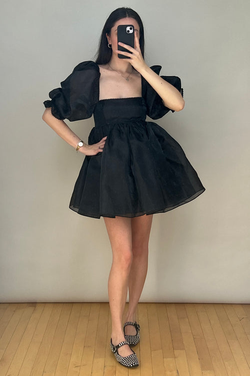 Black Gathered Babydoll Dress
