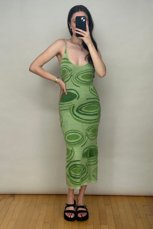 Green Printed Knit Hockney Dress