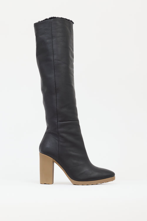 Pierre Hardy Black Leather & Sherpa Block Heel Boot