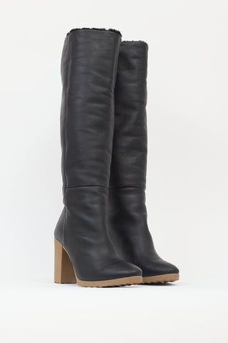 Pierre Hardy Black Leather & Sherpa Block Heel Boot