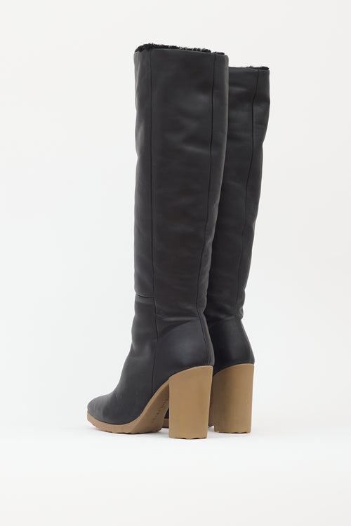 Pierre Hardy Black Leather & Sherpa Block Heel Boot