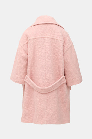 Pink Tartan Wool Boucle Coat