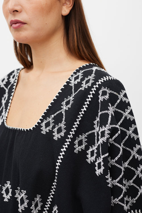 Pippa Holt Black & White Emboirdered No.60 Kaftan Dress
