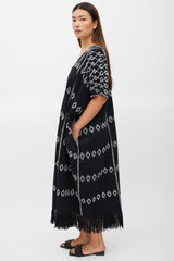 Pippa Holt Black & White Emboirdered No.60 Kaftan Dress