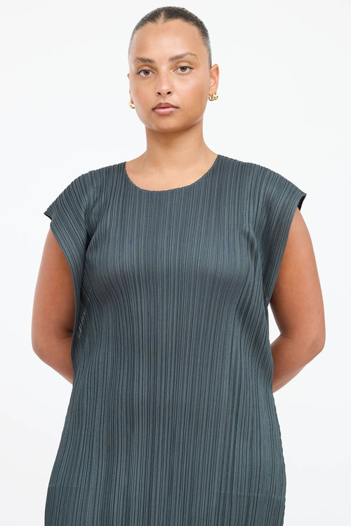 Pleats Please Issey Miyake Pleated Layered Cap Sleeve Dress