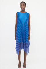 Pleats Please Issey Miyake Asymmetrical Plissé Striped Dress
