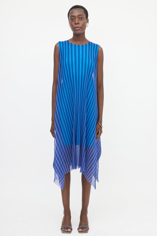 Pleats Please Issey Miyake Asymmetrical Plissé Striped Dress