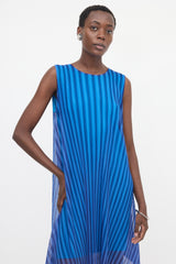 Pleats Please Issey Miyake Asymmetrical Plissé Striped Dress