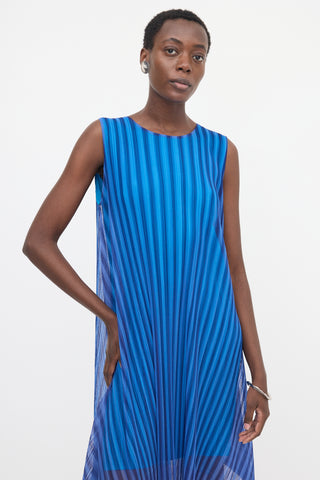 Pleats Please Issey Miyake Asymmetrical Plissé Striped Dress