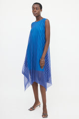 Pleats Please Issey Miyake Asymmetrical Plissé Striped Dress