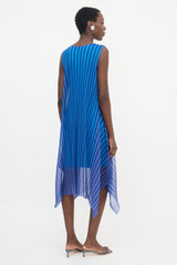 Pleats Please Issey Miyake Asymmetrical Plissé Striped Dress