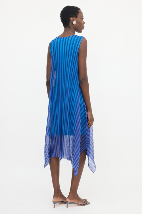 Pleats Please Issey Miyake Asymmetrical Plissé Striped Dress