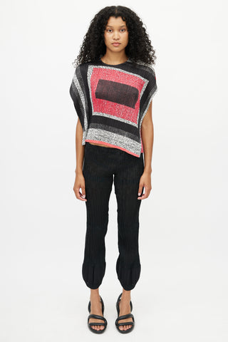 Pleats Please Issey Miyake Black & Pink Print Top