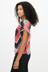 Pleats Please Issey Miyake Black & Pink Print Top