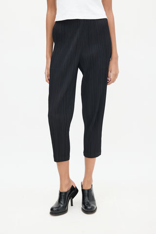 Pleats Please Issey Miyake Black Pleated Tapered Trouser