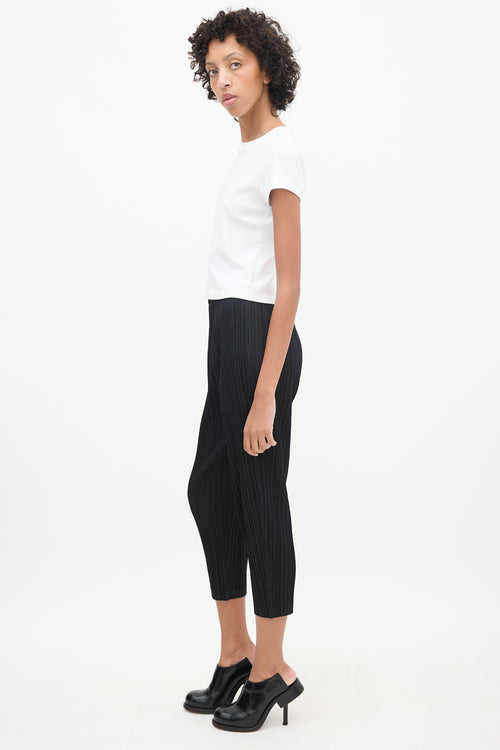 Pleats Please Issey Miyake Black Pleated Tapered Trouser