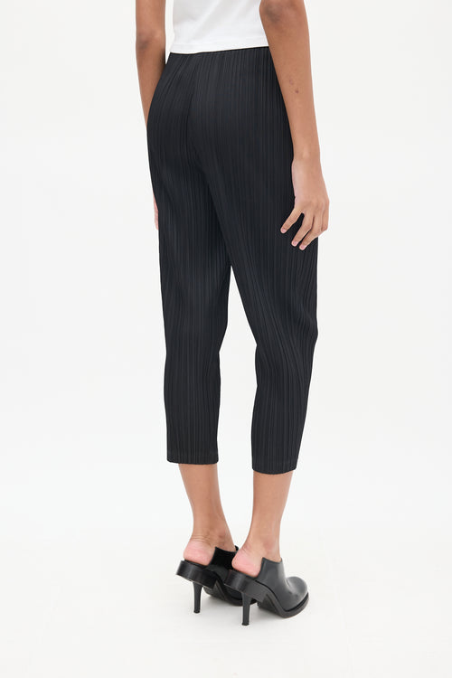 Pleats Please Issey Miyake Black Pleated Tapered Trouser