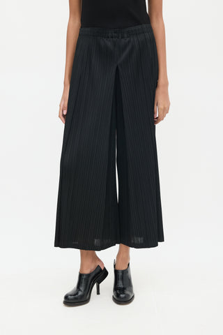 Pleats Please Issey Miyake Black Pleated Wide Leg Trouser