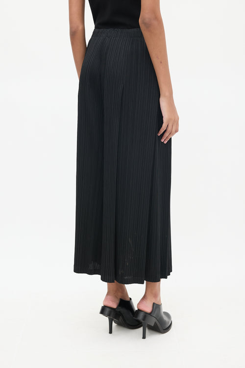 Pleats Please Issey Miyake Black Pleated Wide Leg Trouser