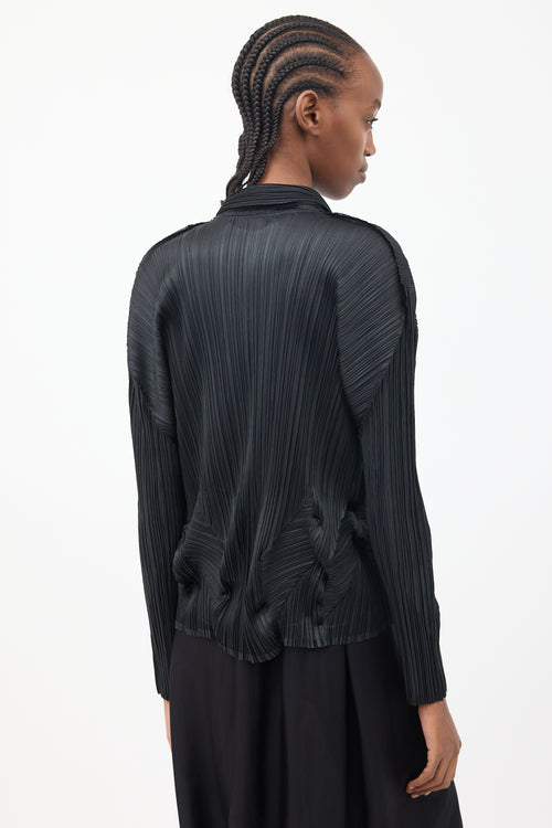 Pleats Please Issey Miyake Black Plisse Gathered Shirt