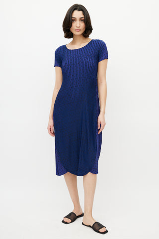Pleats Please Issey Miyake Blue & Black Geometric Pleated Dress