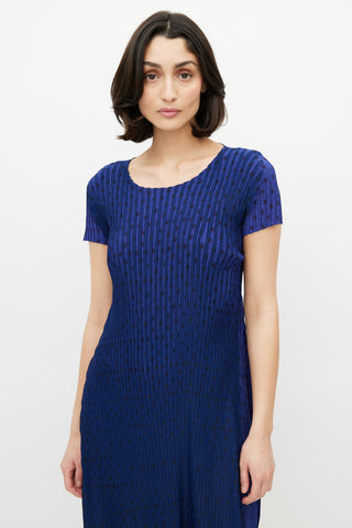 Pleats Please Issey Miyake Blue & Black Geometric Pleated Dress