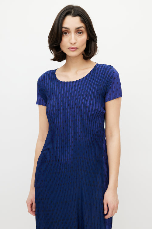 Pleats Please Issey Miyake Blue & Black Geometric Pleated Dress