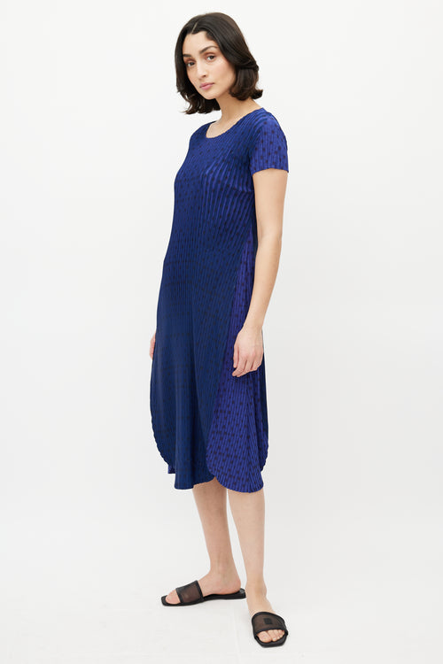 Pleats Please Issey Miyake Blue & Black Geometric Pleated Dress
