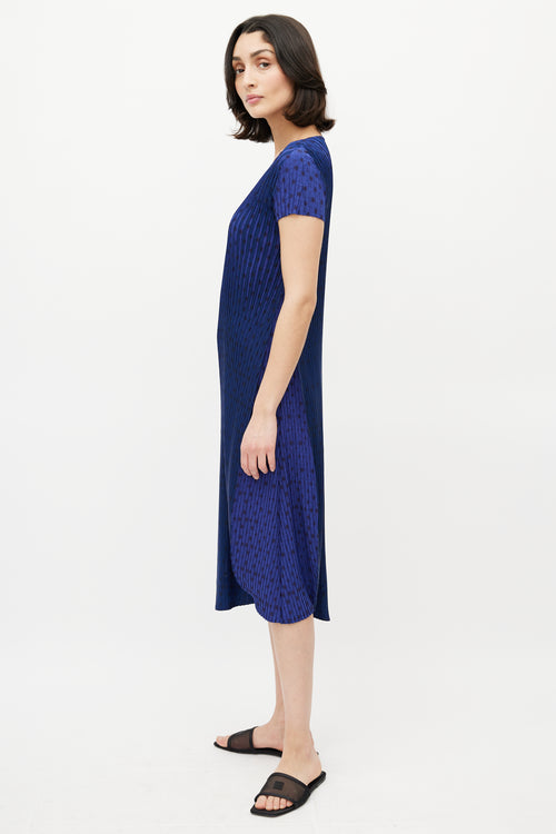 Pleats Please Issey Miyake Blue & Black Geometric Pleated Dress