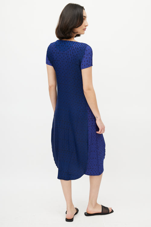 Pleats Please Issey Miyake Blue & Black Geometric Pleated Dress