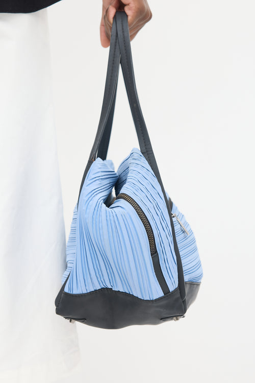 Pleats Please Issey Miyake Blue & Black Pleated Bag