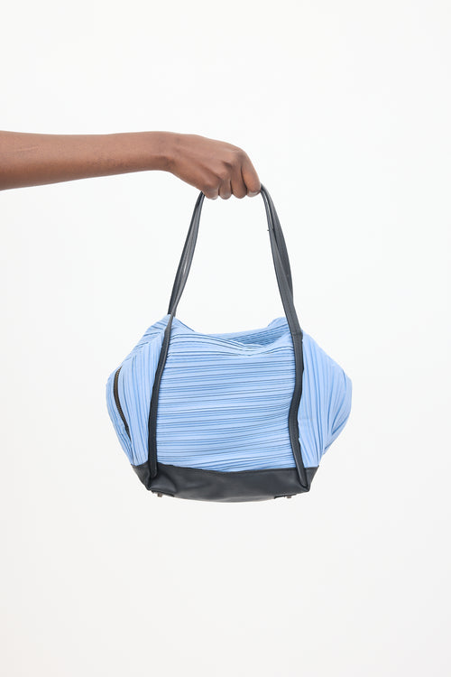 Pleats Please Issey Miyake Blue & Black Pleated Bag