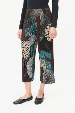 Pleats Please Issey Miyake Brown & Multi Print Plisse Pant
