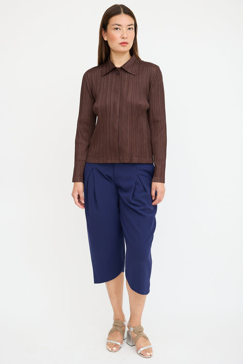 Pleats Please Issey Miyake Brown Pleated Faux Fur Shirt