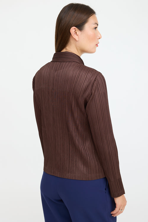 Pleats Please Issey Miyake Brown Pleated Faux Fur Shirt