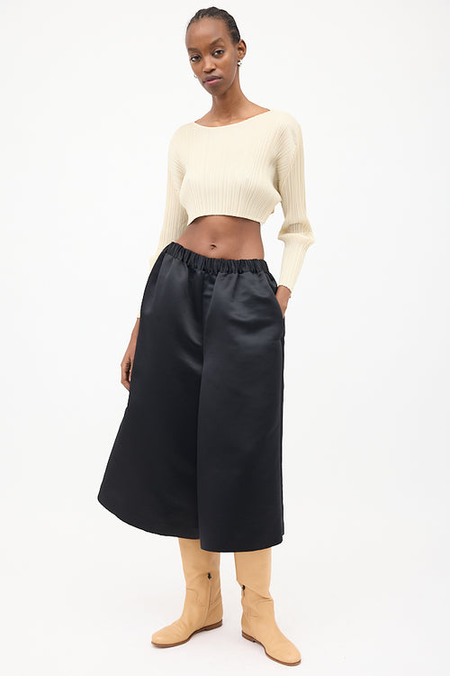 Pleats Please Issey Miyake Cream Pleated Long Sleeve Crop Top