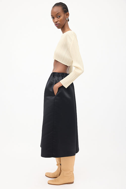 Pleats Please Issey Miyake Cream Pleated Long Sleeve Crop Top