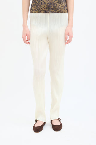 Pleats Please Issey Miyake Cream Pleated Straight Leg Trouser