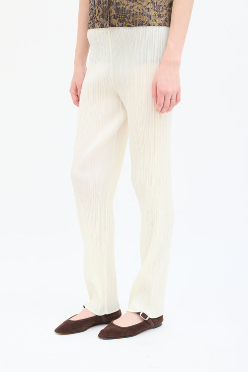 Pleats Please Issey Miyake Cream Pleated Straight Leg Trouser