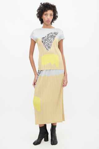 Pleats Please Issey Miyake Grey & Multicolour Pleated Top