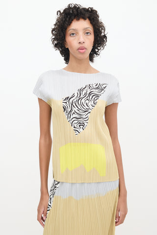 Pleats Please Issey Miyake Grey & Multicolour Pleated Top