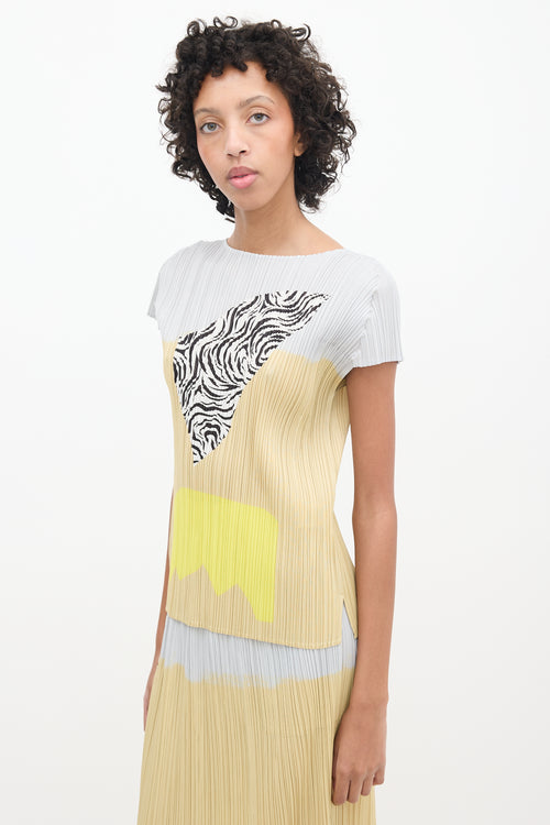 Pleats Please Issey Miyake Grey & Multicolour Pleated Top