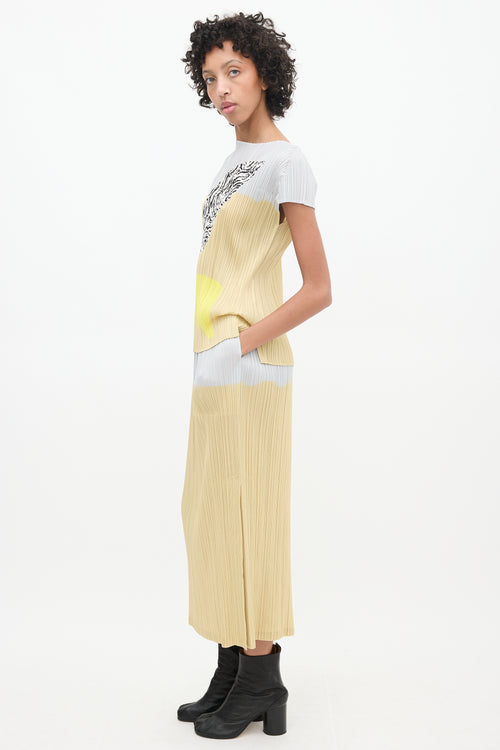 Pleats Please Issey Miyake Grey & Multicolour Pleated Top