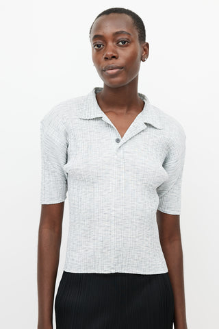 Pleats Please Issey Miyake Grey & White Pleated Polo
