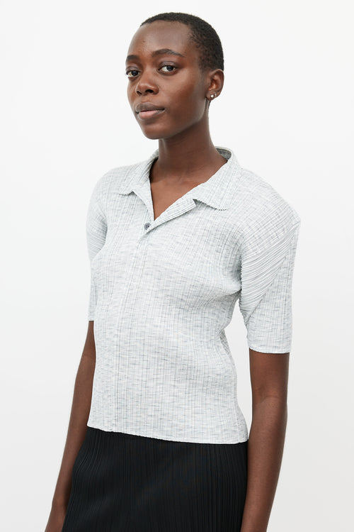 Pleats Please Issey Miyake Grey & White Pleated Polo