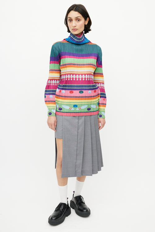 Pleats Please Issey Miyake Multicolour Bowling Print Plisse Top