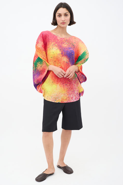 Pleats Please Issey Miyake Multicolour Printed Circle Pleated Top